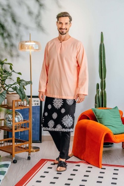 TUSCA MEN | Leon Long Sleeves Classic Kurta in Pastel Orange